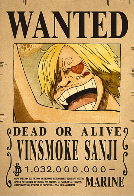 Affiche wanted Vinsmock Sanji 1,1 milliards de Berry ONE PIECE