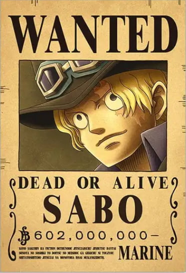 Affiche wanted Sabo 602 millions de berry ONE PIECE