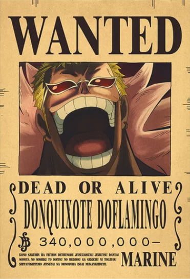 Affiche wanted Doflamingo 340 millions de Berry ONE PIECE