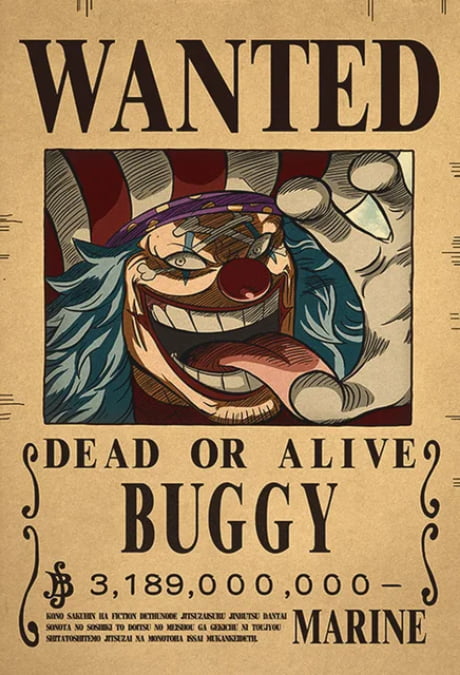 Affiche wanted BUGGY le CLOWN 3.189 Milliard de Berry ONE PIECE