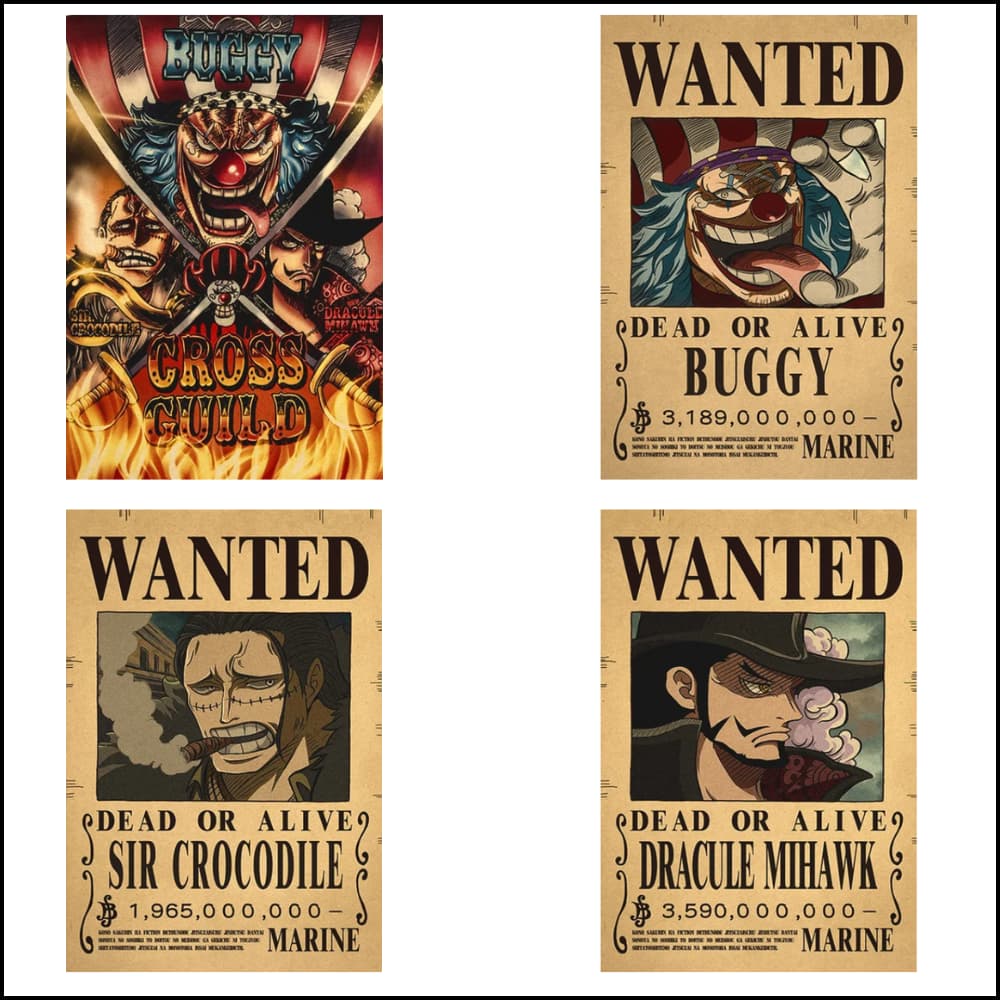 Collection Affiches Poster Wanted Gross Guild Buggy, Crocodile, Mihawk - ONE PIECE