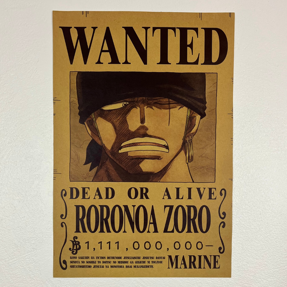 Affiche wanted Roronoa Zoro 1,1 milliard de Berry ONE PIECE