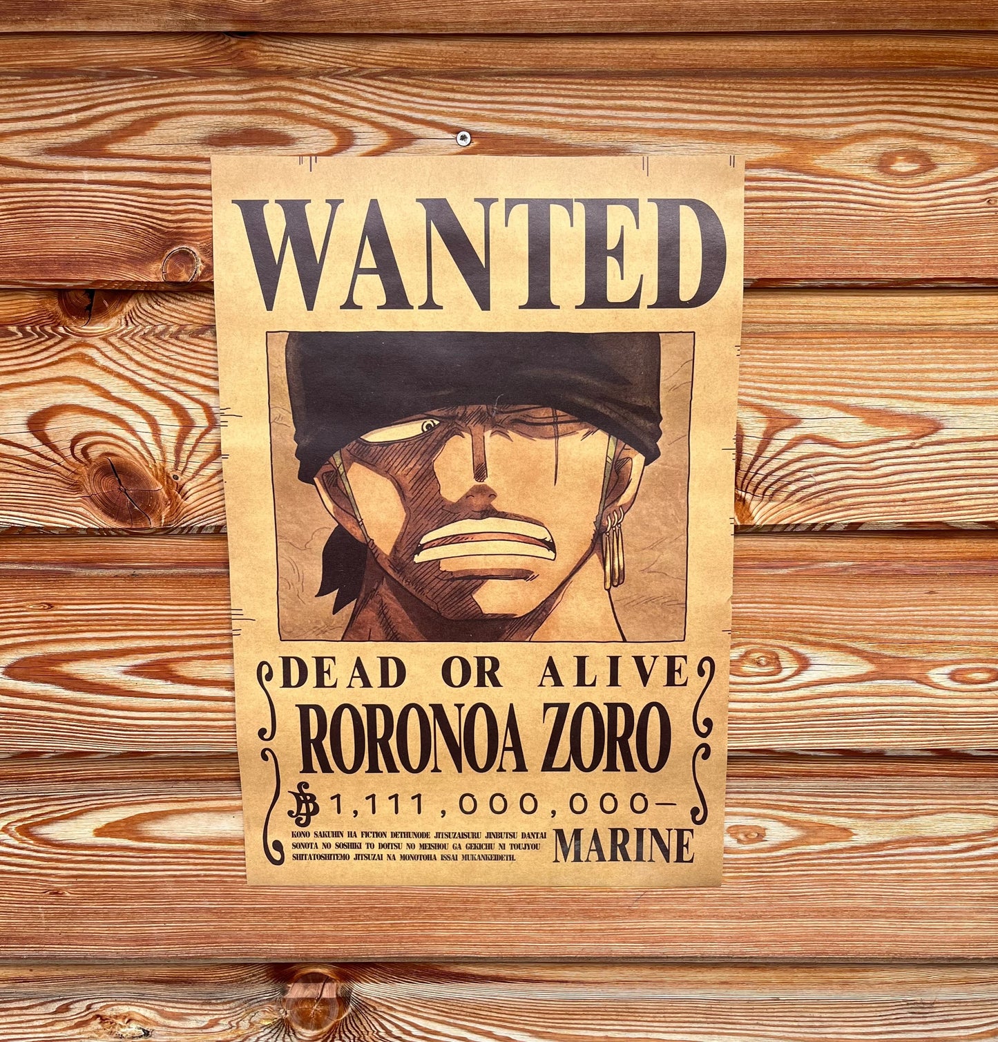 Affiche wanted Roronoa Zoro 1,1 milliard de Berry ONE PIECE